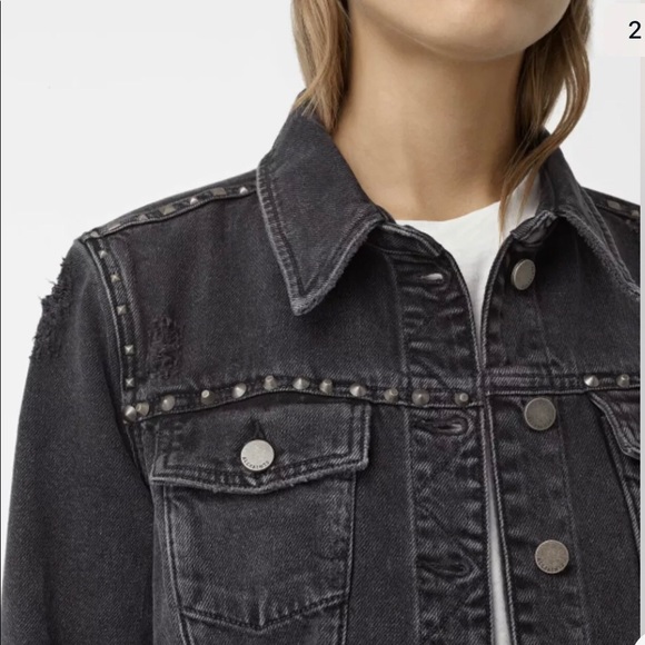 All Saints Zita Studded Distressed Denim Jacket - Picture 2 of 4